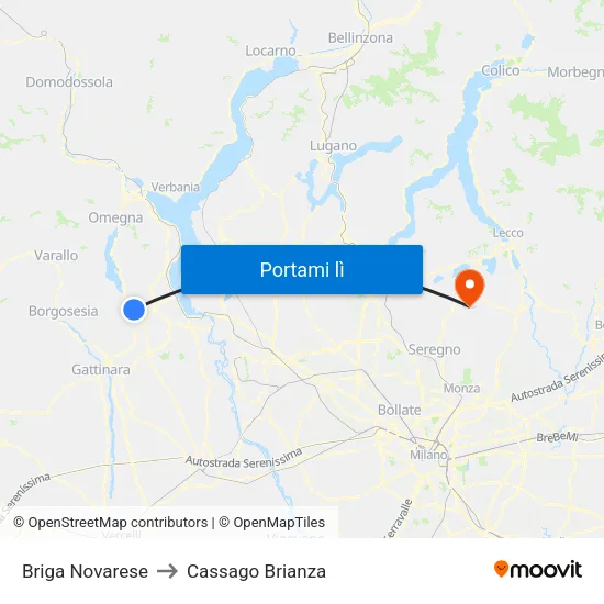Briga Novarese to Cassago Brianza map