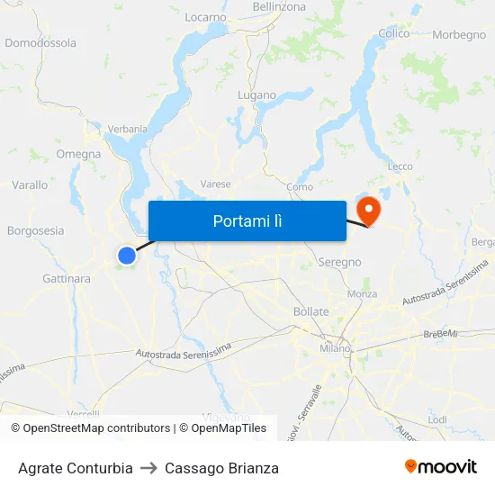 Agrate Conturbia to Cassago Brianza map