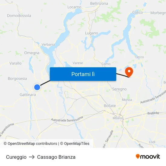 Cureggio to Cassago Brianza map
