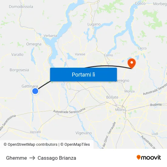 Ghemme to Cassago Brianza map