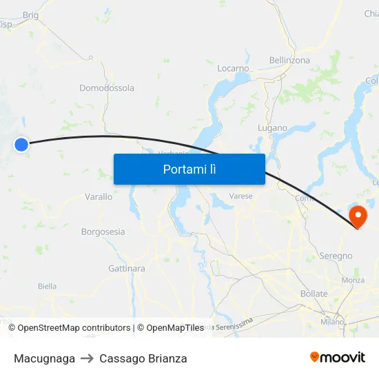 Macugnaga to Cassago Brianza map