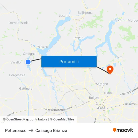 Pettenasco to Cassago Brianza map