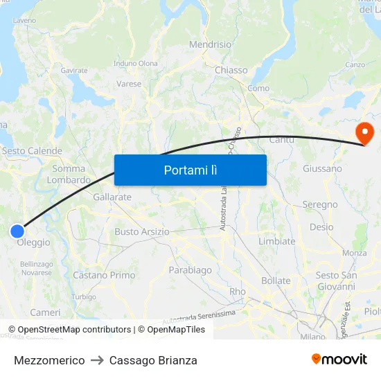 Mezzomerico to Cassago Brianza map