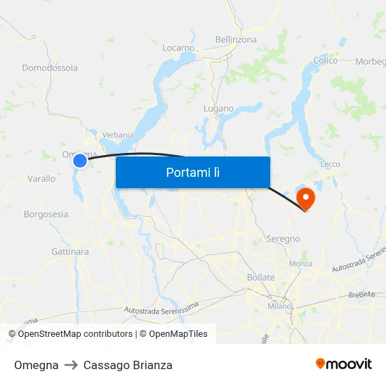 Omegna to Cassago Brianza map