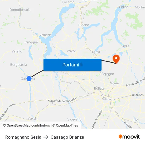Romagnano Sesia to Cassago Brianza map