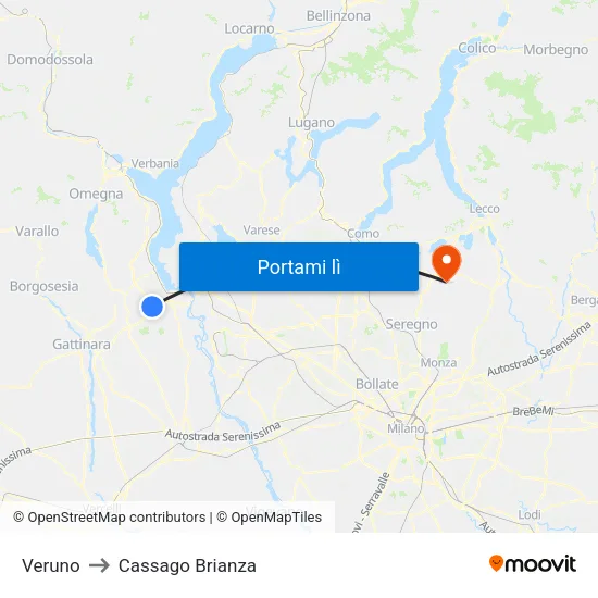 Veruno to Cassago Brianza map