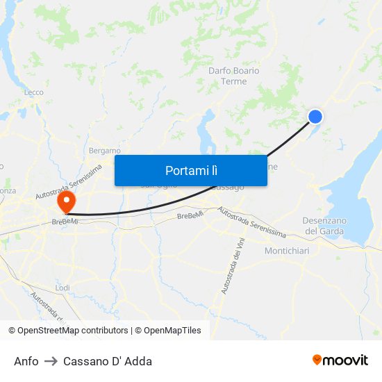 Anfo to Cassano D' Adda map