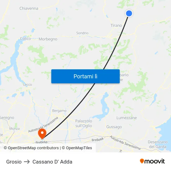 Grosio to Cassano D' Adda map