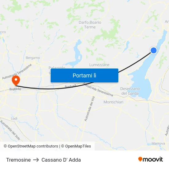 Tremosine to Cassano D' Adda map