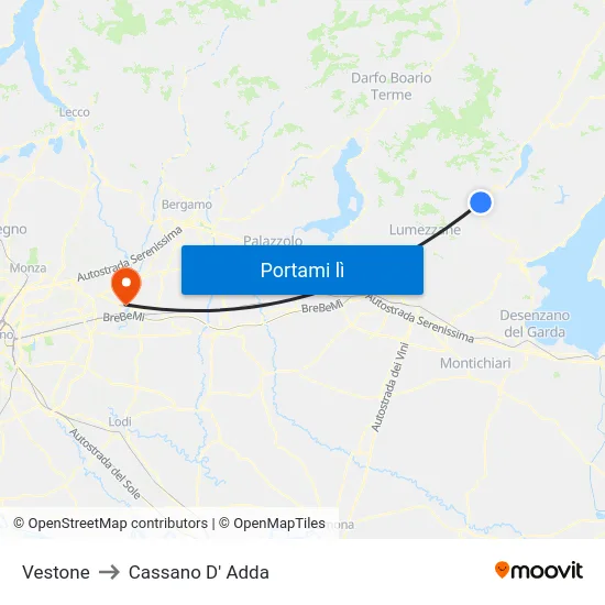 Vestone to Cassano D' Adda map