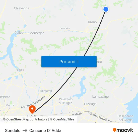 Sondalo to Cassano D' Adda map