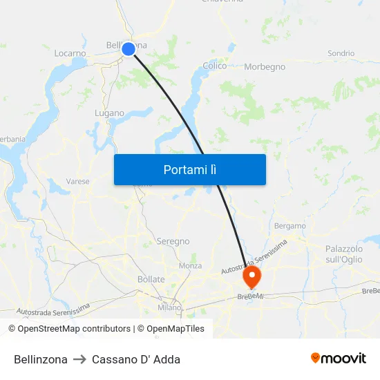 Bellinzona to Cassano D' Adda map