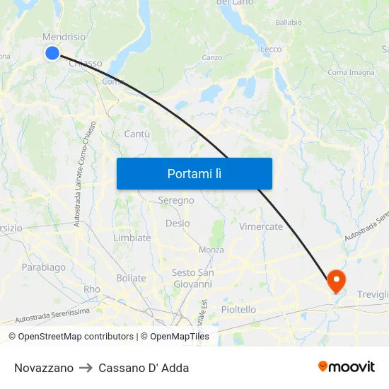 Novazzano to Cassano D' Adda map