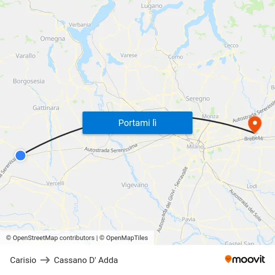 Carisio to Cassano D' Adda map
