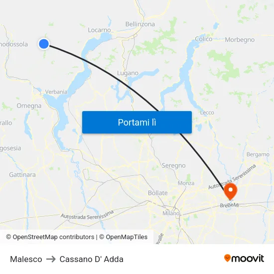 Malesco to Cassano D' Adda map