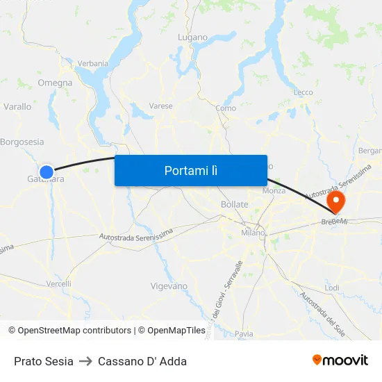 Prato Sesia to Cassano D' Adda map