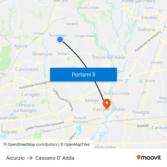 Aicurzio to Cassano D' Adda map
