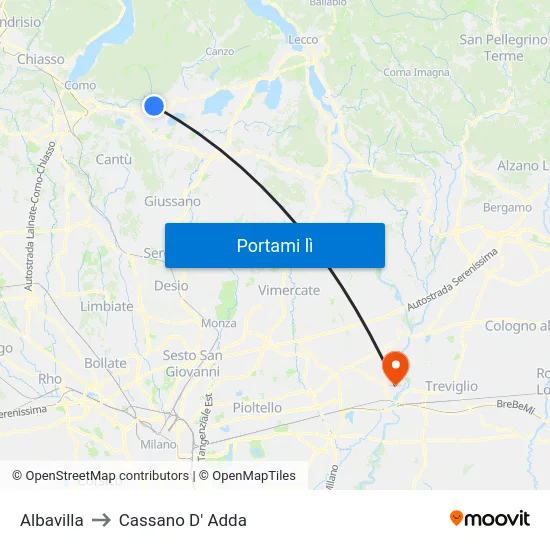 Albavilla to Cassano D' Adda map