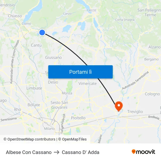 Albese Con Cassano to Cassano D' Adda map