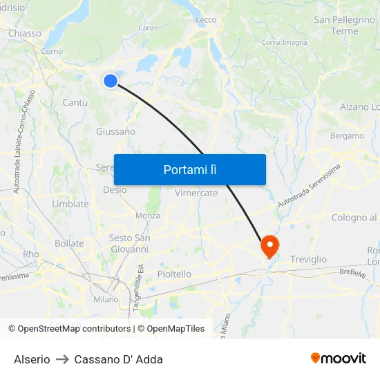 Alserio to Cassano D' Adda map