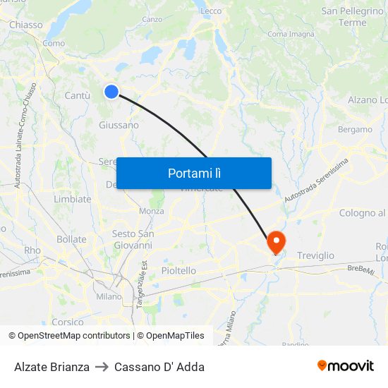 Alzate Brianza to Cassano D' Adda map