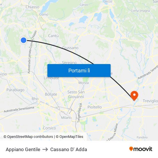 Appiano Gentile to Cassano D' Adda map
