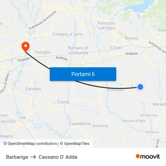 Barbariga to Cassano D' Adda map