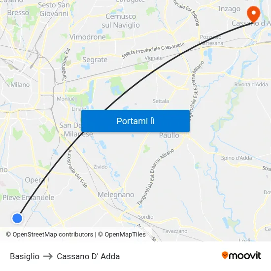 Basiglio to Cassano D' Adda map