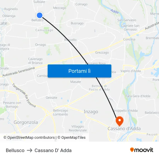 Bellusco to Cassano D' Adda map