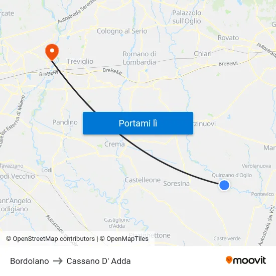 Bordolano to Cassano D' Adda map