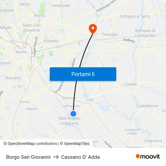 Borgo San Giovanni to Cassano D' Adda map