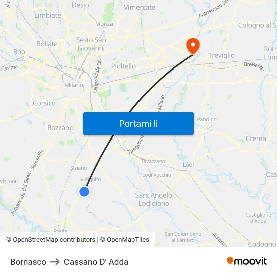 Bornasco to Cassano D' Adda map