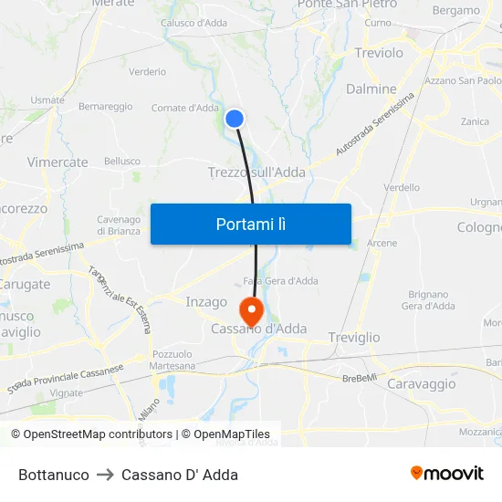 Bottanuco to Cassano D' Adda map