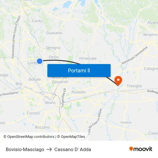 Bovisio-Masciago to Cassano D' Adda map