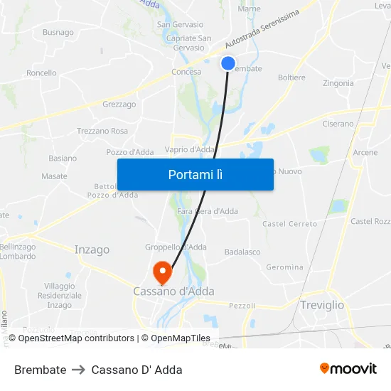 Brembate to Cassano D' Adda map