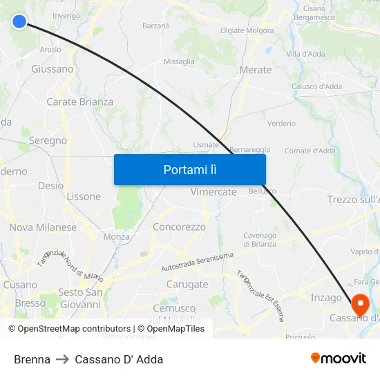 Brenna to Cassano D' Adda map