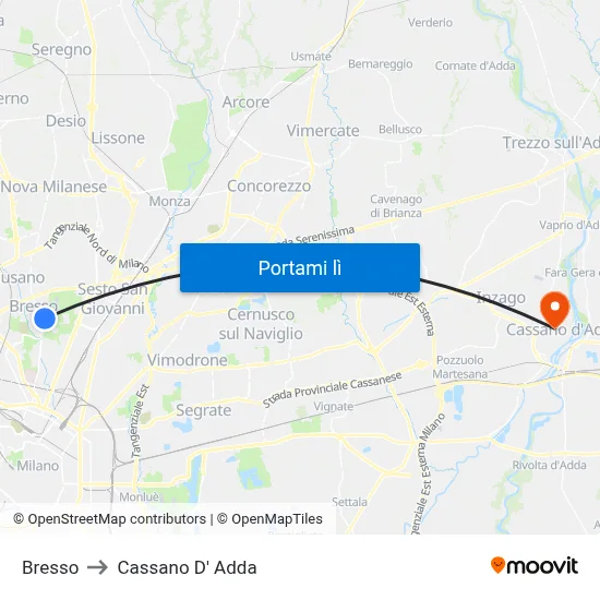 Bresso to Cassano D' Adda map