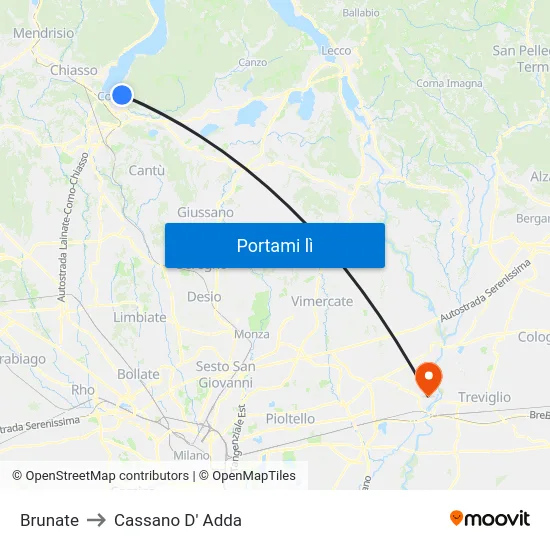 Brunate to Cassano D' Adda map
