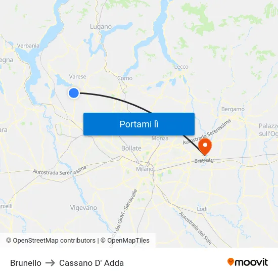 Brunello to Cassano D' Adda map