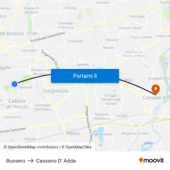 Bussero to Cassano D' Adda map