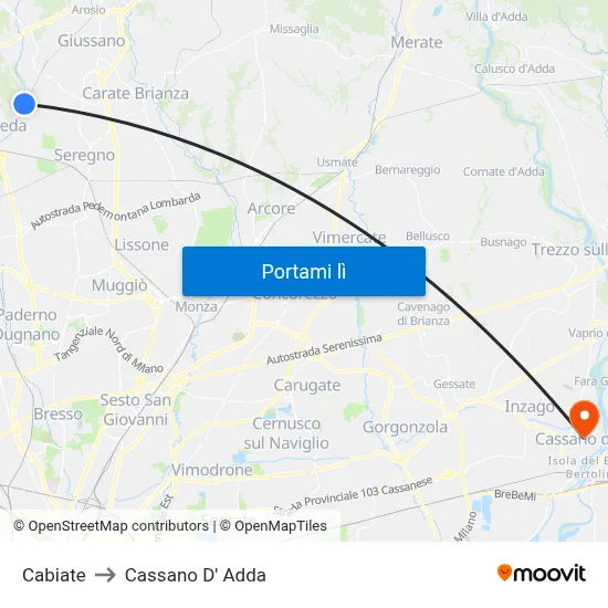 Cabiate to Cassano D' Adda map