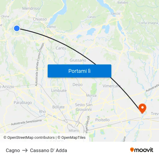 Cagno to Cassano D' Adda map