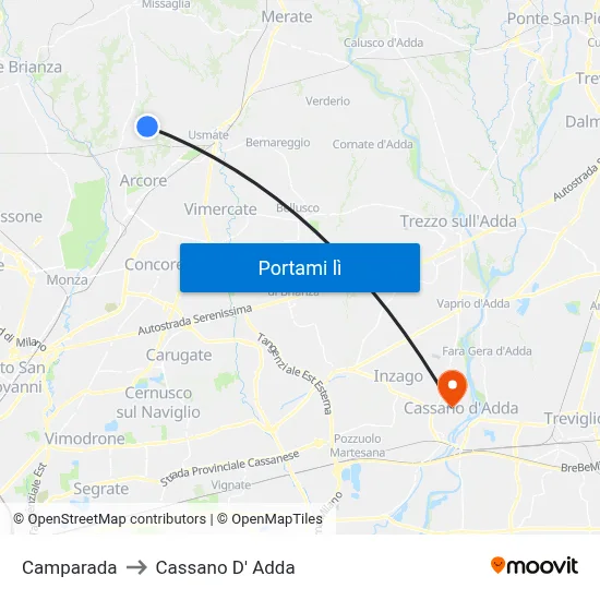 Camparada to Cassano D' Adda map