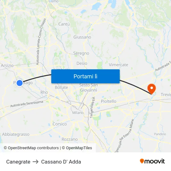 Canegrate to Cassano D' Adda map