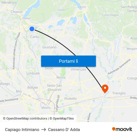 Capiago Intimiano to Cassano D' Adda map