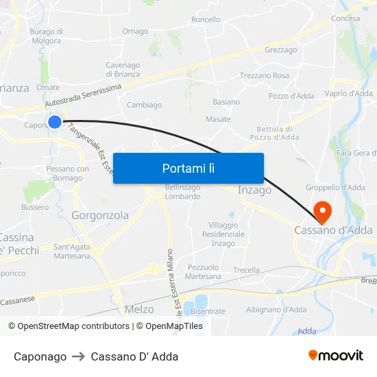 Caponago to Cassano D' Adda map