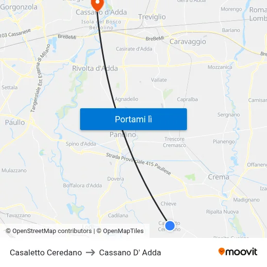 Casaletto Ceredano to Cassano D' Adda map