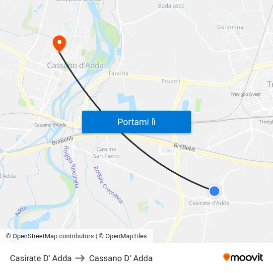 Casirate D' Adda to Cassano D' Adda map