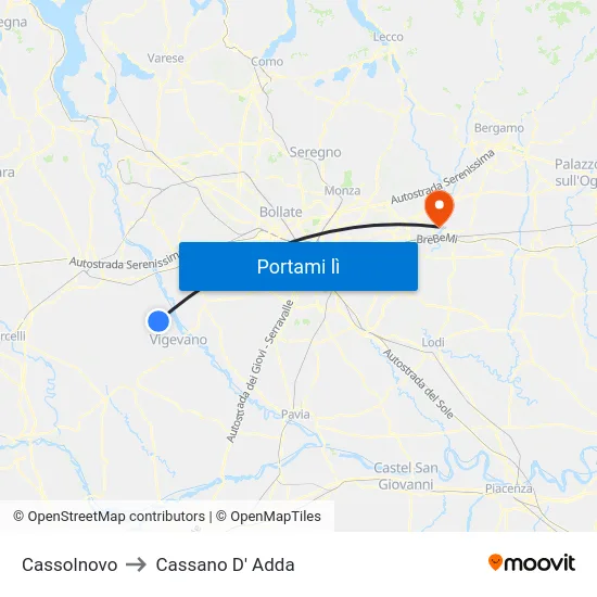 Cassolnovo to Cassano D' Adda map
