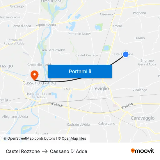 Castel Rozzone to Cassano D' Adda map